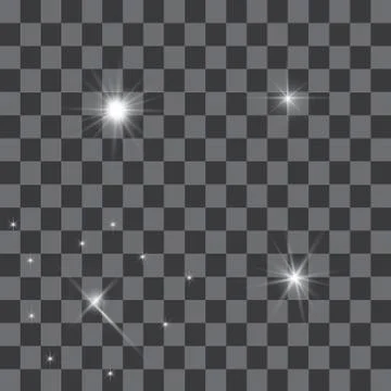 Set of Vector glowing light effect stars bursts with sparkles on transparent bac Stock Illustration