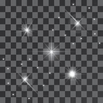 Set of Vector glowing light effect stars bursts with sparkles on transparent bac Stock Illustration