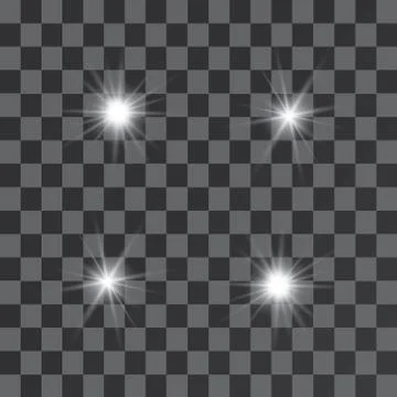 Set of Vector glowing light effect stars bursts with sparkles on transparent bac Illustrazione stock