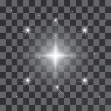 Set of Vector glowing light effect stars bursts with sparkles on transparent bac Stock Illustration