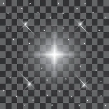 Set of Vector glowing light effect stars bursts with sparkles on transparent bac Stock Illustration