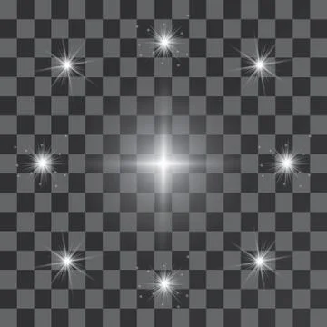 Set of Vector glowing light effect stars bursts with sparkles on transparent bac Stock Illustration
