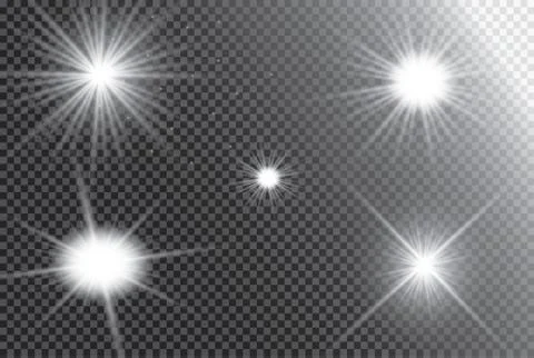 Set of Vector glowing light effect stars bursts with sparkles on transparent bac Stock Illustration