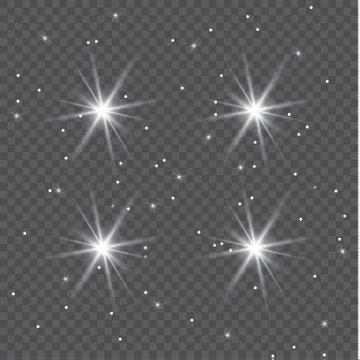 Set of Vector glowing light effect stars bursts with sparkles on transparent bac Stock Illustration