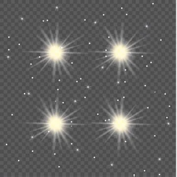 Set of Vector glowing light effect stars bursts with sparkles on transparent bac Stock Illustration
