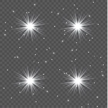 Set of Vector glowing light effect stars bursts with sparkles on transparent bac Stock Illustration