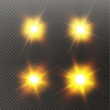 Set of Vector glowing light effect stars bursts with sparkles on transparent Illustrazione stock