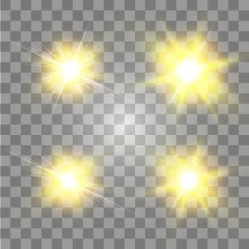 Set of Vector glowing light effect stars bursts with sparkles on transparent Illustrazione stock