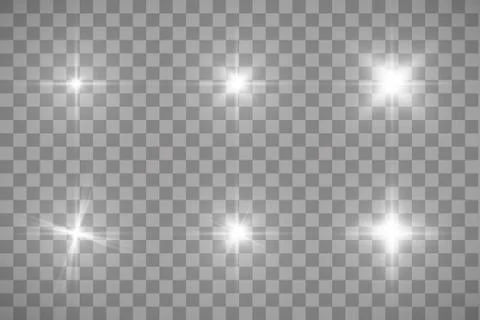 Set of Vector glowing light effect stars bursts with sparkles on transparent Stock Illustration