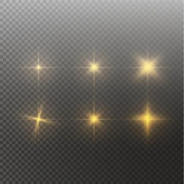 Set of Vector glowing light effect stars bursts with sparkles on transparent Stock Illustration