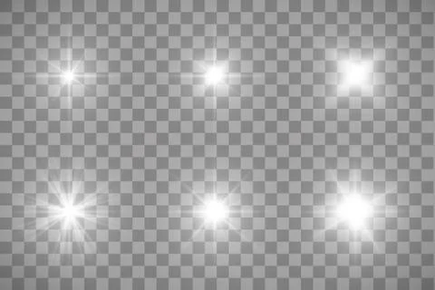 Set of Vector glowing light effect stars bursts with sparkles on transparent Stock Illustration