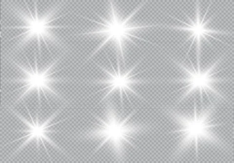 Set of Vector glowing light effect stars bursts with sparkles on transparent bac Stock Illustration