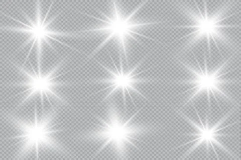 Set of Vector glowing light effect stars bursts with sparkles on transparent bac Stock Illustration