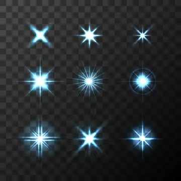 Set of Vector glowing light effect stars bursts on transparent background Illustrazione stock