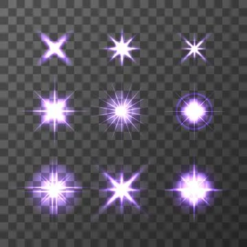 Set of Vector glowing light effect stars bursts with sparkles on transparent Stock Illustration
