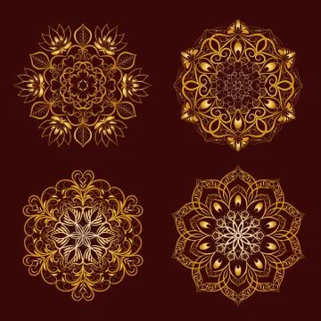 Set from Vector Gold Color Mandala over dark brown Stock Illustration