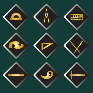 Set vector gold icons of drawing accessories Stock Illustration