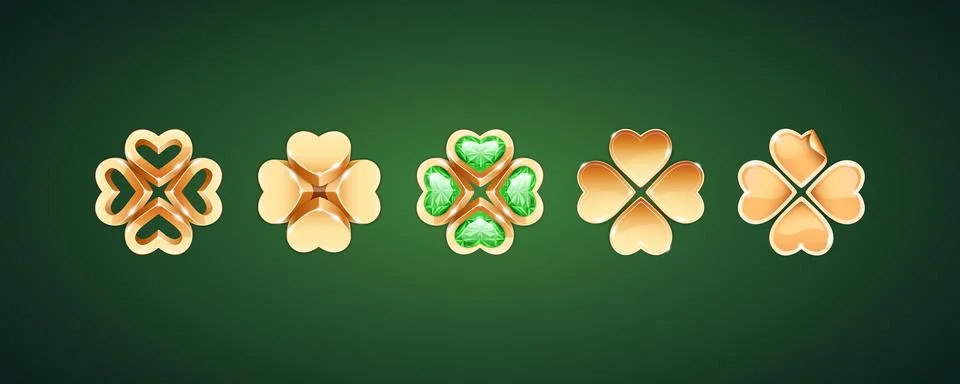 Set of Vector Golden Four-leaf Clovers Stock Illustration