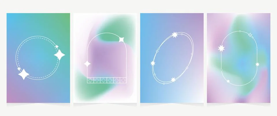Set of vector gradients. In blue-violet colors. Posters with frames and stars Stock Illustration