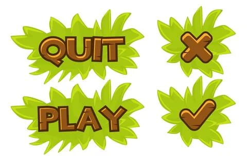 Set of vector grass buttons play and quit. Stock Illustration