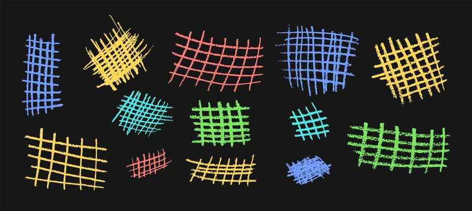 Set of vector grid. Pastel freehand strokes in red, blue, green and yellow Stock Illustration