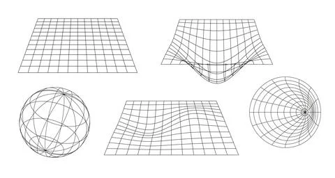 Set of vector grids, y2k design elements. Plane, sphere, funnel Illustrazione stock