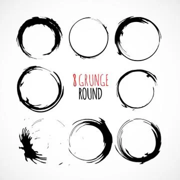 Set of vector grunge circle brush strokes 스톡 일러스트