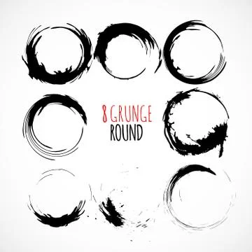 Set of vector grunge circle brush strokes 스톡 일러스트