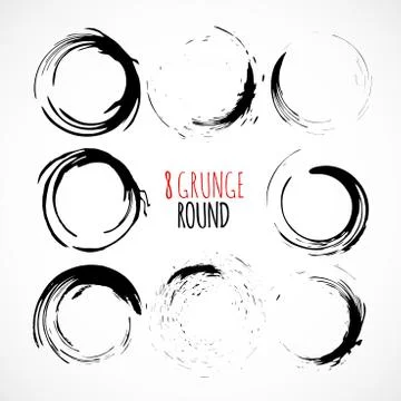 Set of vector grunge circle brush strokes 스톡 일러스트
