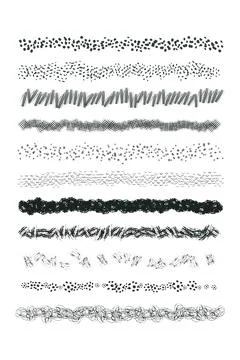 Set of vector grunge graphite pencil art line brush template. Ink textures of Stock Illustration