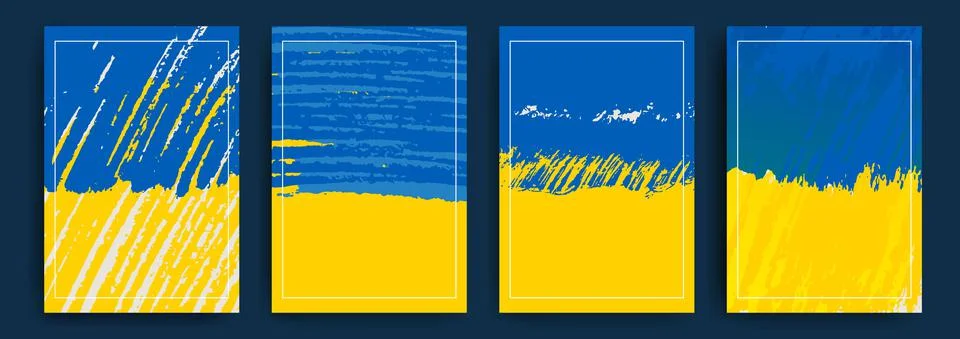 Set of vector grunge textures in the colors of the flag of Ukraine. Stop war Stock Illustration