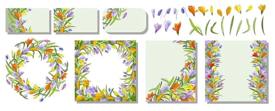 Set of vector had drawn floral templates. For romantic and easter design Stock Illustration