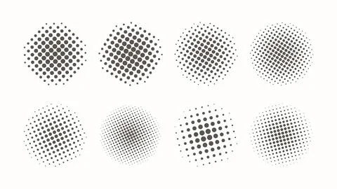 Set of vector halftone dots background circle shape. Black and white Stock Illustration
