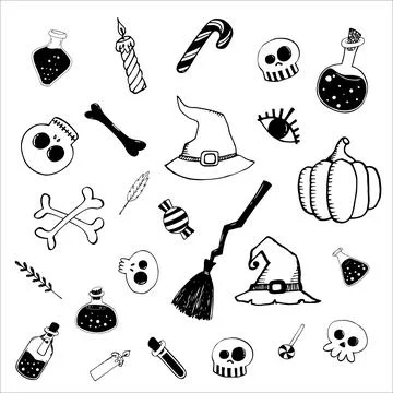 Set of vector Halloween elements, objects and icones. Stock Illustration