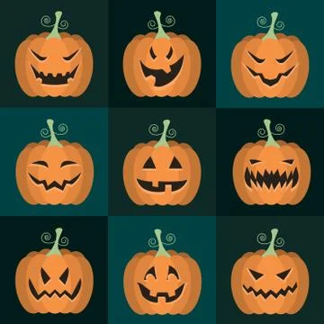 Set of vector Halloween pumpkins Stock Illustration