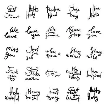 Set of vector hand draw lettering. Ink draw illustration for postcard, greeti Stock Illustration