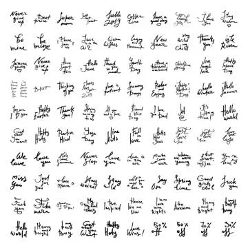 Set of vector hand draw lettering. Ink draw illustration for postcard, greeti Stock Illustration