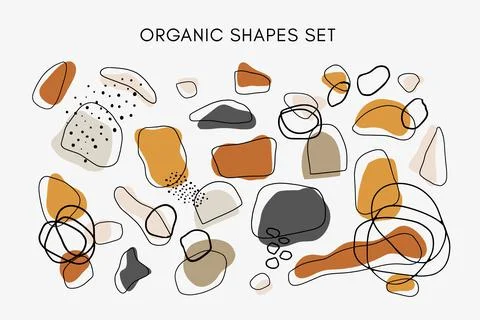 Set of vector hand drawn abstract organic shapes in warm neutral tones with thin Stock Illustration
