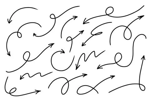 Set of vector hand drawn arrows. Curved arrows. Collection of pointers Stock Illustration