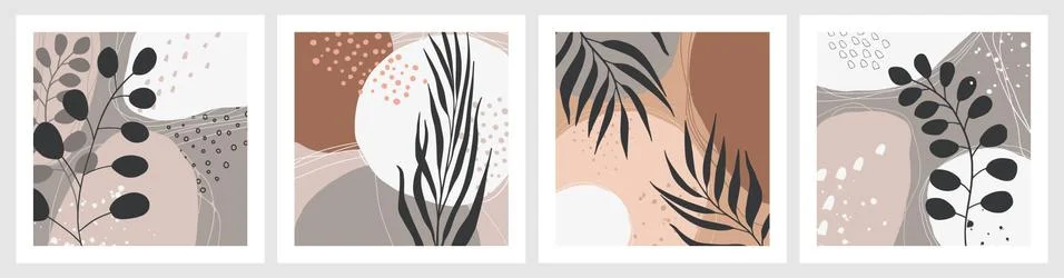 Set of vector hand drawn artistic summer postcards with tropical palm leaves 库存插图