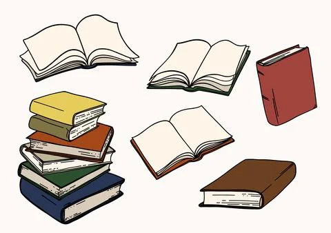Set of Vector Hand Drawn Book Illustrations Stock Illustration