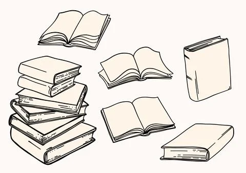 Set of Vector Hand Drawn Book Illustrations Stock Illustration