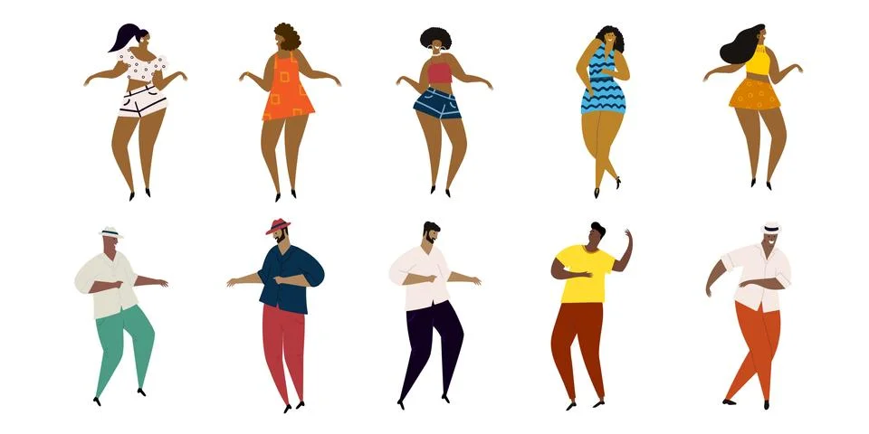Set of vector hand drawn cartoon illustrations of latino, carribean, african men Stock Illustration