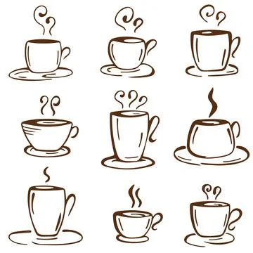 Set of vector hand drawn Coffee Cup Doodles Stock Illustration