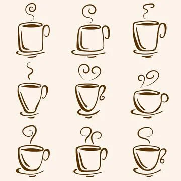Set of vector hand drawn Coffee Cup Doodles. Stock Illustration