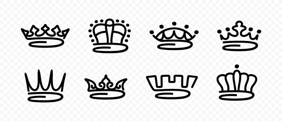 Set of vector hand drawn crowns Stock Illustration