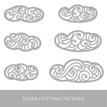 Set of vector hand drawn doodle clouds made of swirl lines. Laser cut design Stock Illustration
