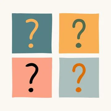 Set of vector hand-drawn doodled question marks. Abstract squared icons. Stock Illustration
