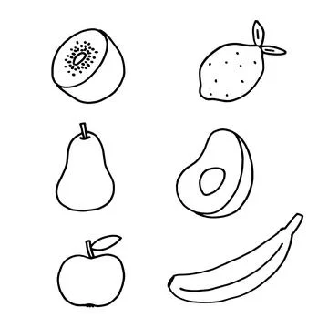 Set of vector hand drawn fruits isolated on white. Doodle style illustration. Ki Stock Illustration
