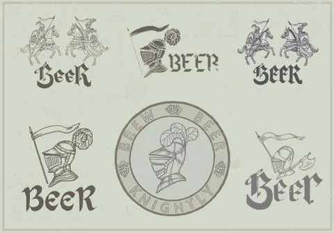 Set of vector hand drawn logos for Beer in a retro style Stock Illustration